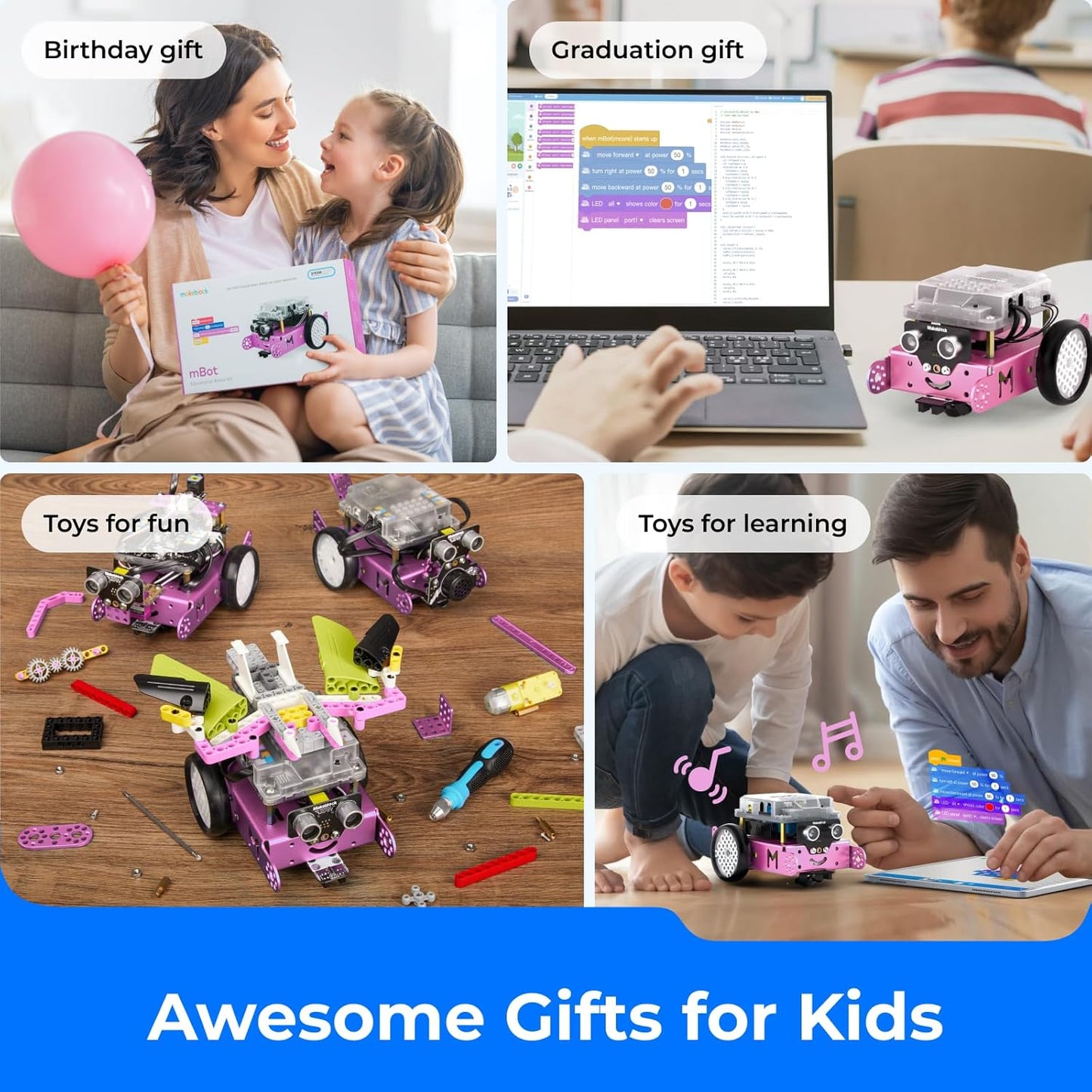 Mbot Robot Kit, STEM Projects for Kids Ages 8-12 Learn to Code with Scratch Arduino, Robot Kit for Kids, Computer Programming for Beginners Gift for Boys and Girls 8 Pink