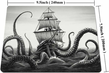 Kraken Mouse Pad Sail Boat Waves and Octopus Non-Slip Rubber Mouse Pad Gaming Mouse Pad
