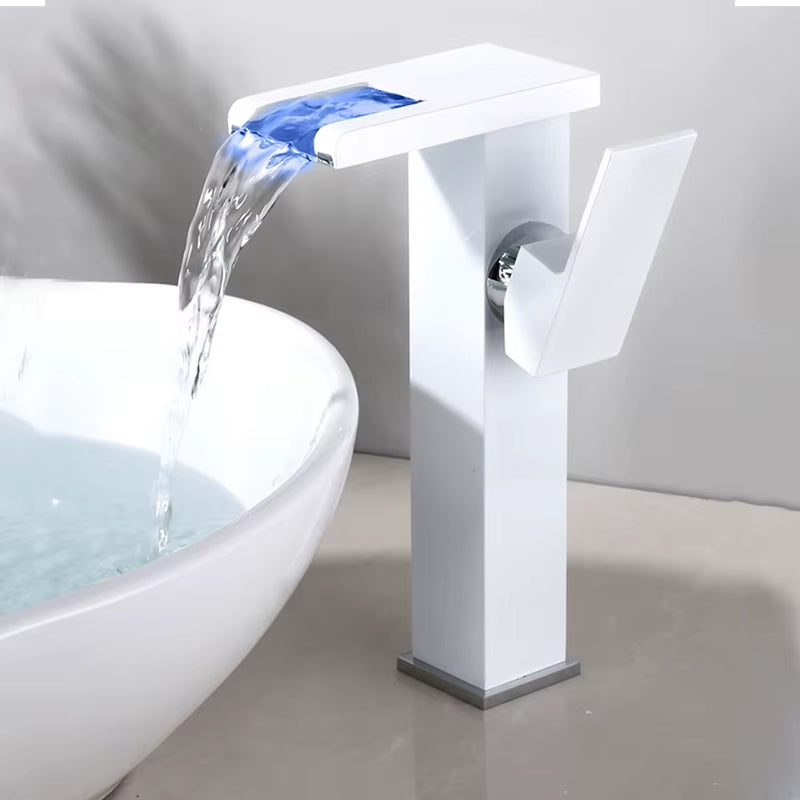 Brass Bathroom Faucet Basin Sink Faucet Waterfall Basin Faucet Led Light Bathroom Sink Faucet for Bathroom Washbasin Faucet