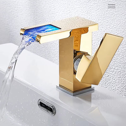 Brass Bathroom Faucet Basin Sink Faucet Waterfall Basin Faucet Led Light Bathroom Sink Faucet for Bathroom Washbasin Faucet
