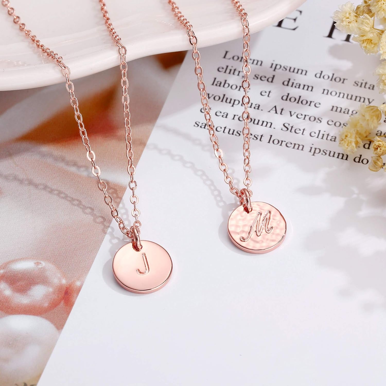 Stocking Stuffers for Teen Girls Women Kids - 14K Gold Filled/Rose Gold/S925 Sterling Silver Disc Initial Necklaces for Girls Jewelry Birthday Gifts Christmas Gifts for Grandkids Teens Women