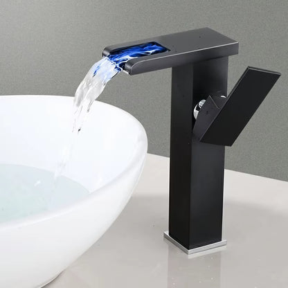 Brass Bathroom Faucet Basin Sink Faucet Waterfall Basin Faucet Led Light Bathroom Sink Faucet for Bathroom Washbasin Faucet