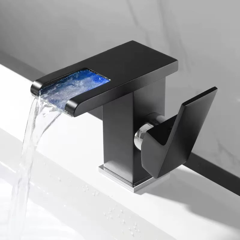 Brass Bathroom Faucet Basin Sink Faucet Waterfall Basin Faucet Led Light Bathroom Sink Faucet for Bathroom Washbasin Faucet