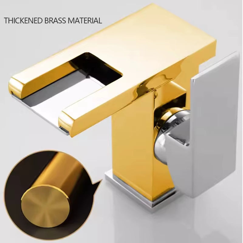 Brass Bathroom Faucet Basin Sink Faucet Waterfall Basin Faucet Led Light Bathroom Sink Faucet for Bathroom Washbasin Faucet