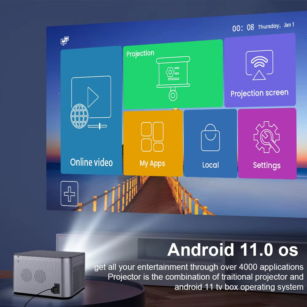Android 11 4K Smart Projector 580ANSI 1920*1080P Full HD Wifi6 BT5.0 Allwinner H713 Voice Control Home Cinema Theater