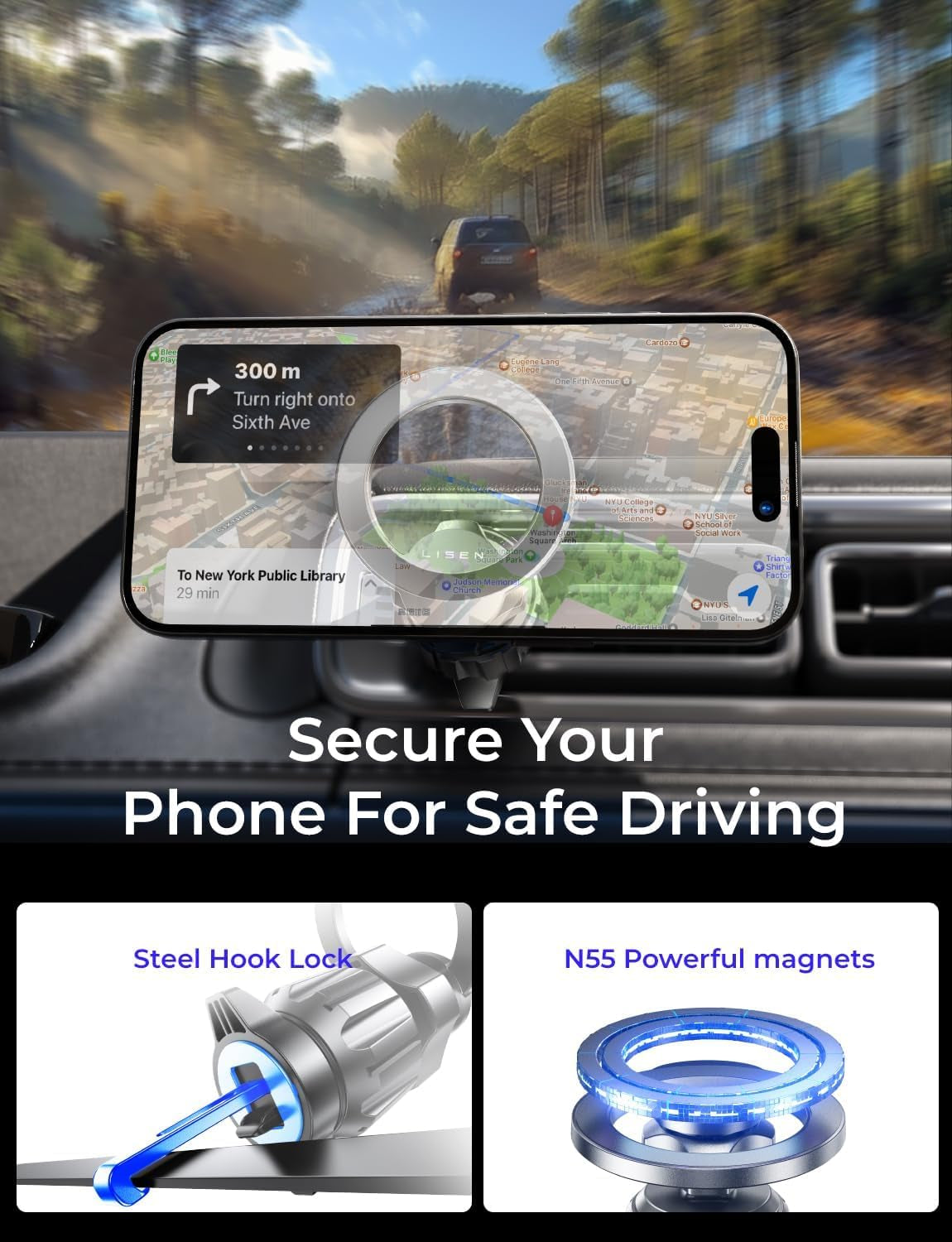 Magnetic Phone Holder for Car, Magsafe Car Mount for Iphone 17 Car Accessories for Men Women Gifts for Christmas [95% Increase Magnet] Car Vent Phone Mount RV Truck Mat Fit GPS Iphone 17 Pro Max