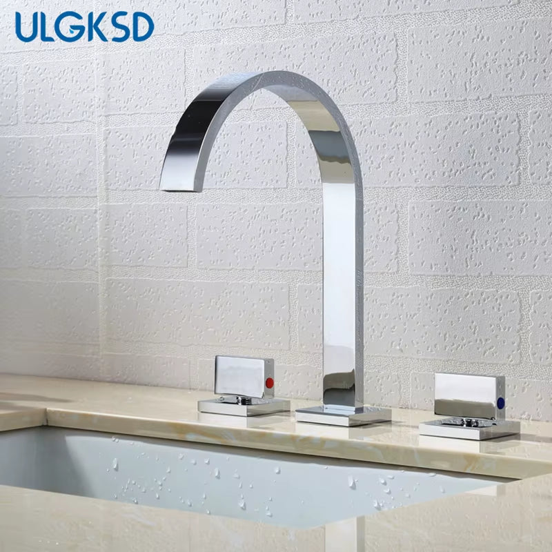 Basin Faucets Brass Polished Chrome Deck Mounted Dual Handle Hot and Cold Water Mixer Tap 3 Hole Para Bathroom Sink