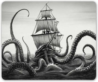 Kraken Mouse Pad Sail Boat Waves and Octopus Non-Slip Rubber Mouse Pad Gaming Mouse Pad