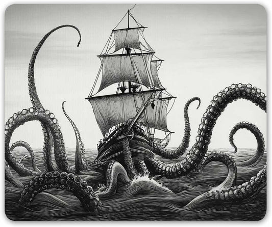 Kraken Mouse Pad Sail Boat Waves and Octopus Non-Slip Rubber Mouse Pad Gaming Mouse Pad