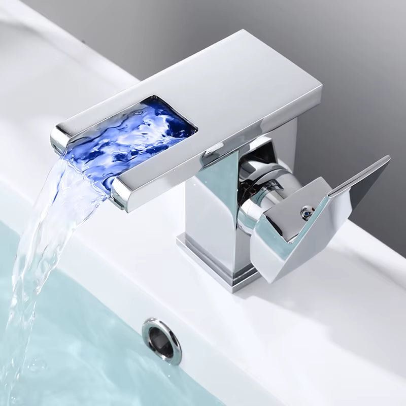 Brass Bathroom Faucet Basin Sink Faucet Waterfall Basin Faucet Led Light Bathroom Sink Faucet for Bathroom Washbasin Faucet