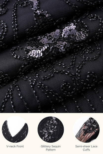 1920S Art Deco Fringed Sequin Dress Roaring 20S Flapper Fancy Dress