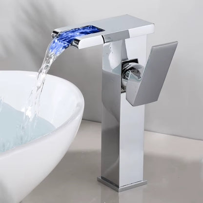Brass Bathroom Faucet Basin Sink Faucet Waterfall Basin Faucet Led Light Bathroom Sink Faucet for Bathroom Washbasin Faucet