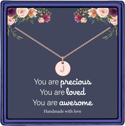 Stocking Stuffers for Teen Girls Women Kids - 14K Gold Filled/Rose Gold/S925 Sterling Silver Disc Initial Necklaces for Girls Jewelry Birthday Gifts Christmas Gifts for Grandkids Teens Women
