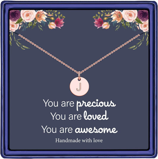 Stocking Stuffers for Teen Girls Women Kids - 14K Gold Filled/Rose Gold/S925 Sterling Silver Disc Initial Necklaces for Girls Jewelry Birthday Gifts Christmas Gifts for Grandkids Teens Women