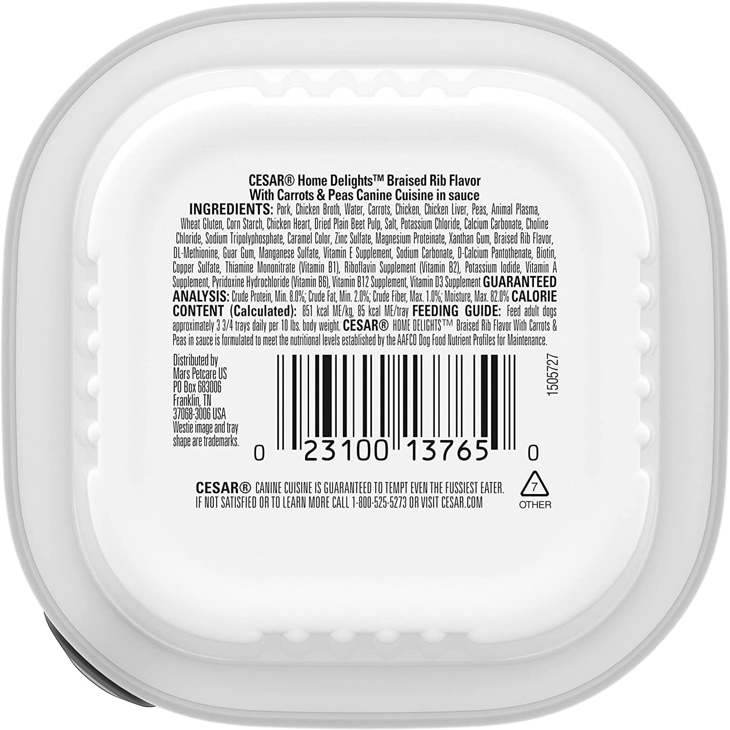 Home Delights Adult Soft Wet Dog Food Braised Rib Flavor with Carrots & Peas in Sauce, 3.5 Oz. Easy Peel Trays, Pack of 24