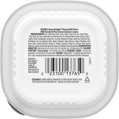 Home Delights Adult Soft Wet Dog Food Braised Rib Flavor with Carrots & Peas in Sauce, 3.5 Oz. Easy Peel Trays, Pack of 24