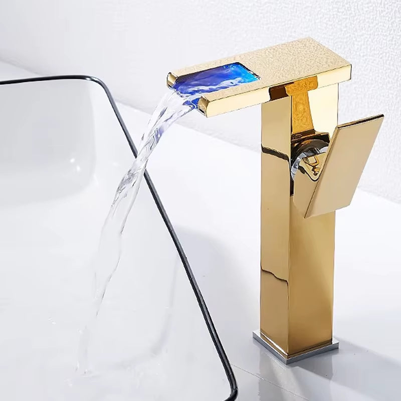 Brass Bathroom Faucet Basin Sink Faucet Waterfall Basin Faucet Led Light Bathroom Sink Faucet for Bathroom Washbasin Faucet