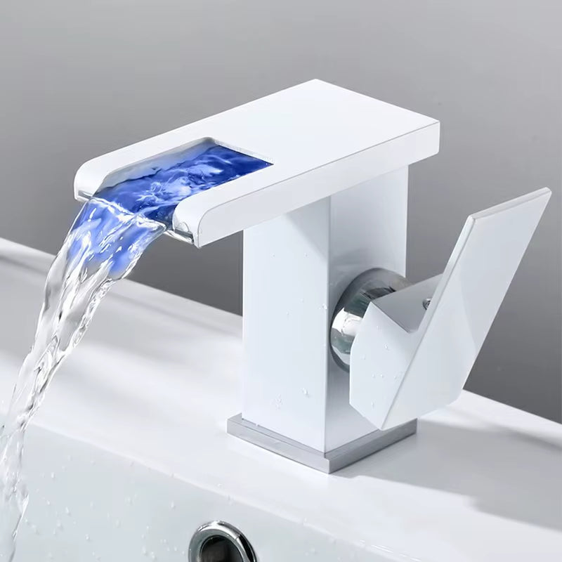 Brass Bathroom Faucet Basin Sink Faucet Waterfall Basin Faucet Led Light Bathroom Sink Faucet for Bathroom Washbasin Faucet